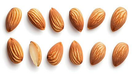 Set of blanched almond slices on white