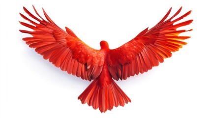 Fototapeta premium Red bird in flight, vibrant colors, graphic design, artistic, digital illustration, possible use for social media or prints