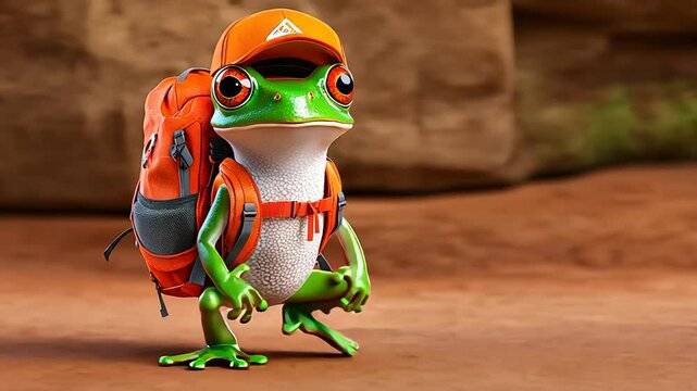 The Adventurous Frog: A 3D Render of a Frog Ready for a Hike