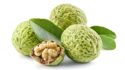 Obraz premium Green walnuts isolated on white background