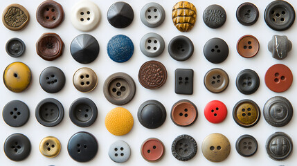 Collection of various buttons displayed on a white background showcasing diverse designs and colors