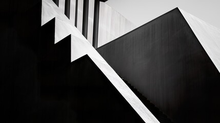 Monochrome abstract staircase with strong geometric lines and deep shadows, modern architecture
