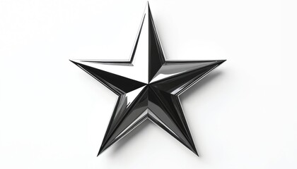 Obraz premium Chrome silver star isolated on white background. Metallic three-dimensional shiny object. Modern futuristic design element for logotype, web design, graphic. Award achievement symbol, celebration