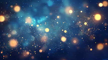 Fototapeta premium A magical firefly pattern, where tiny glowing dots resemble floating lights in a dreamy midnight blue background. Midnight Shine. Illustration