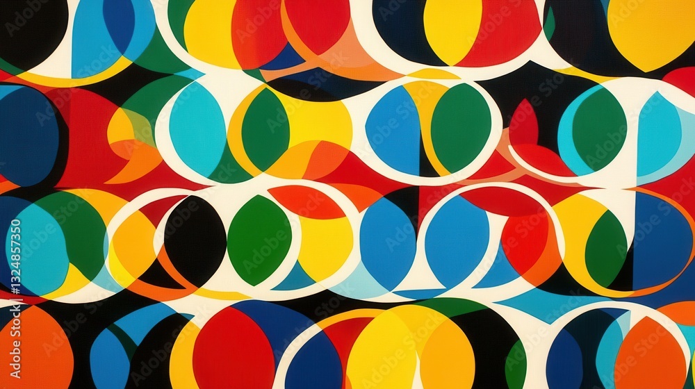 Poster Exploring geometric patterns with vibrant colors and interlocking circles against a modern backdrop