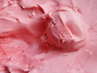 creamy strawberry ice cream cake in macro photo