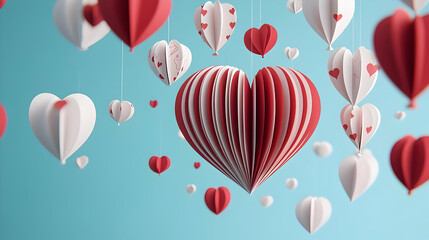 Red and White Pixelated Hearts Floating Against a Light Teal Background Symbolizing Love and Celebration