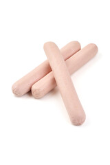 Three raw sausages isolated on white background.