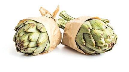 Fototapeta premium Pair of artichoke wrapped in brown paper