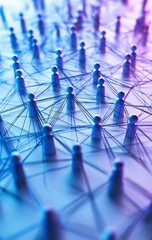 Intricate network of interconnected figures, symbolizing global communication and collaboration. Cool blue and purple hues create a futuristic feel.