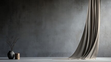 Minimalist Studio Background with Taupe Drape and Gray Wall