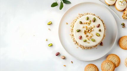 food flatlay with a plate of dessert cake