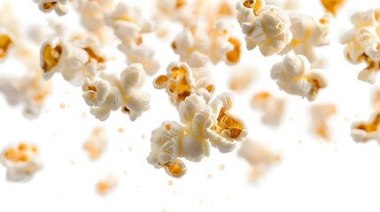 Flying Isolated popcorn on white background
