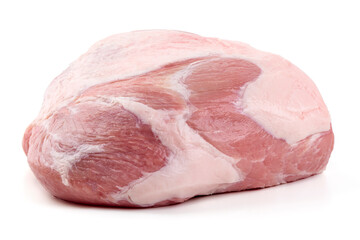 Raw pork ham, fresh uncooked meat isolated on white background.