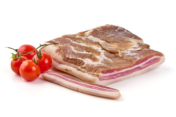 Dry Cured Pork Belly, Isolated on White Background.