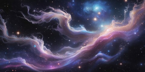 Vibrant dreamscape galaxy with swirling clouds of iridescent violet