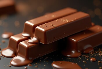 deliciously rich melting chocolate bars dark surface glossy texture tempting appeal, sweet, dessert, indulgent, cocoa, creamy, treat, confections, delicacy
