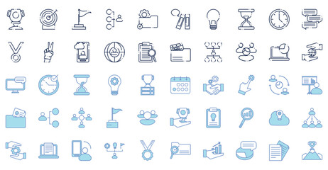 Set of office work vector icons with a white background