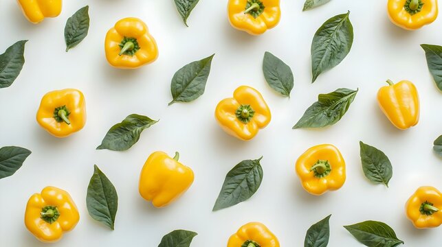 Creative arrangement of yellow bell peppers