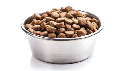Canned food for cats or dogs in metal bowl