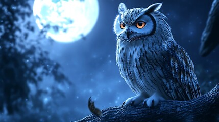 A detailed image showing an owl sitting on a tree branch