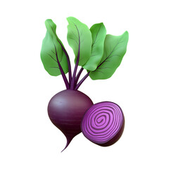 Beetroot Beet with leaves 3D icon - PNG cutout