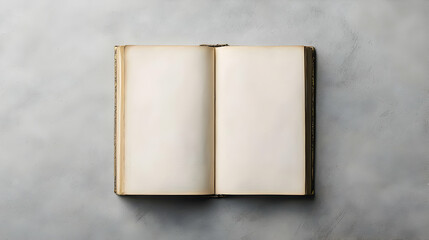 Open Antique Book With Blank Pages On A Rustic Grey Concrete Background With Copy Space For Text Mockup Design Template