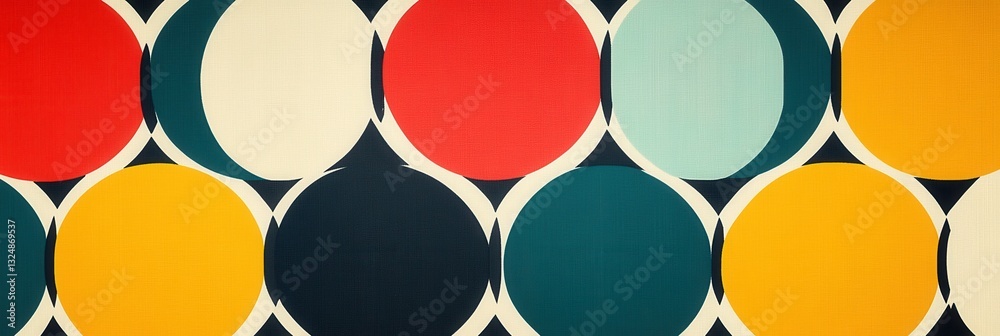 Poster Vibrant geometric pattern featuring interlocking circles in bold primary colors for modern design enthusiasts