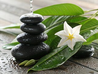 Zen Spa Stones with Tropical Flower 