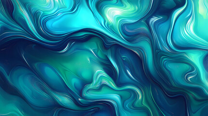 Obraz premium Enigmatic liquid 3d pattern in vibrant green and blue hues. Dreamlike Hues. Illustration