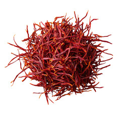 Naklejka premium Saffron threads loosely arranged, isolated on a white transparent background.