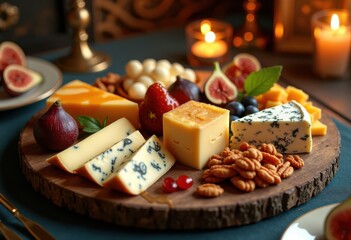 elegant cheese board presentation featuring exquisite cheese varieties colorful gourmet toppings luxurious entertaining, appetizer, bites, catering