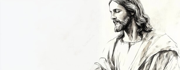 Fototapeta premium Sketch of Jesus Christ on white background,