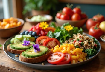 macro infused food spread highlighting vibrant rich plethora healthy nutrients offered artistic presentation, artisan, appealing, assortment, berries
