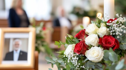 Funeral Red White Roses Memorial Service Image