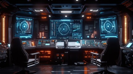 Fototapeta premium Futuristic Spaceship Bridge: Command Center Interior