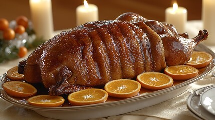 Roasted Duck for Festive Dinner, Candlelight.