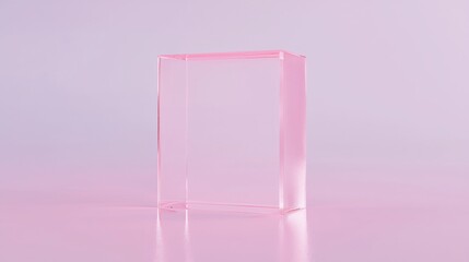 A pink cube with a reflective surface sits on a pink surface.