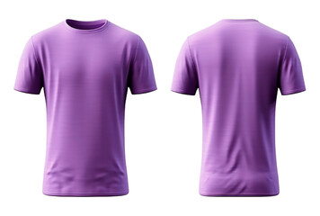 Plain purple t-shirt mockup design. Front and back view, isolated on transparent background, generative AI