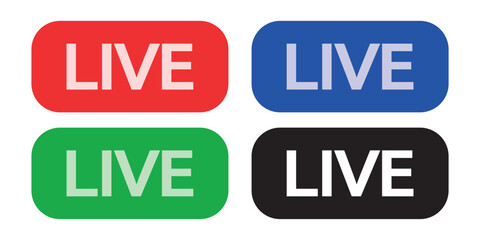 Live streaming logo. Set of colorful live broadcast buttons. Broadcasting online videos and podcasts. EPS 10. Vector illustrations