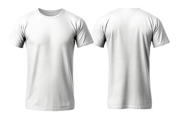 Plain white t-shirt mockup design. Front and back view, isolated on transparent background, generative AI