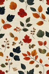 A pattern of colorful leaves on a white background
