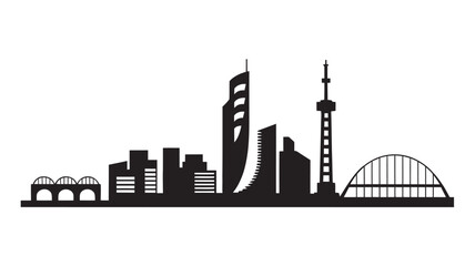 Naklejka premium Vector illustration of a cityscape skyline silhouette on a white background 