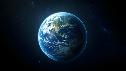 Fototapeta premium Pixelated Earth Globe Floating in Dark Space Surrounded by Stars and Digitized Render