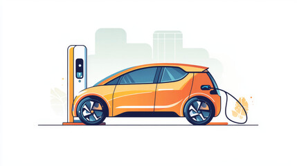 Electric cars or green vehicles concept. Polygonal digital technology innovation vector illustration. Isolated abstract car and electric charging station on white background. Polygons, particles, dots