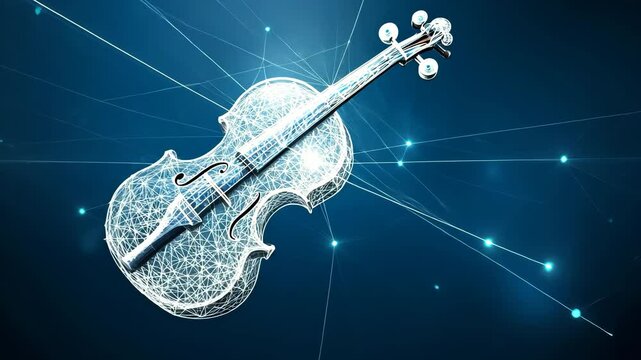violin musical instrument low poly wireframe digital ai generated video concept
