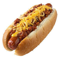 chili dog with cheese isolated on transparent background.