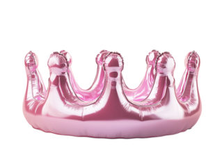 Inflatable pink crown decoration for parties and celebrations on a transparent background