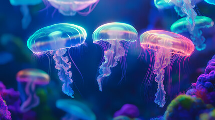 Fototapeta premium surreal bioluminescent mushroomshaped coral