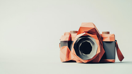 Abstract mash line and point action camera origami on white background with an inscription. Vector polygonal illustration. Low Poly Technology art